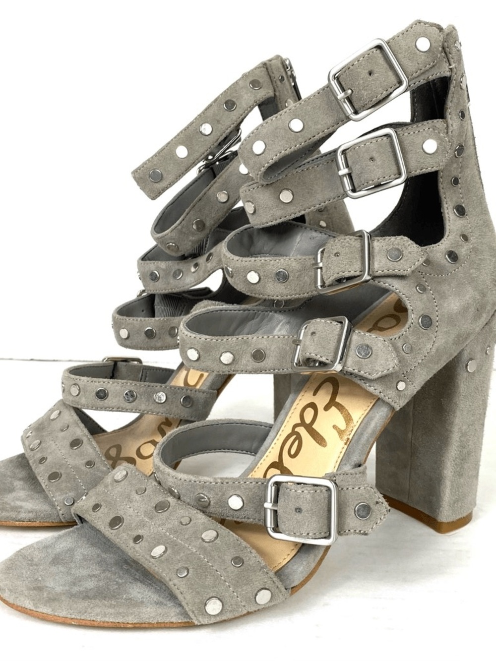 Sam Edelman Gray Suede Studded Block Heels